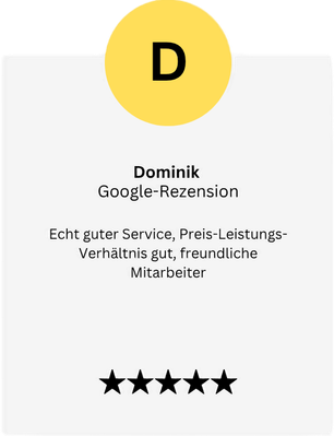KI generiert: Das Bild zeigt eine 5-Sterne-Google-Rezension von Dorothea. Text: "Es macht einfach Freude sich gesund zu ernähren..."